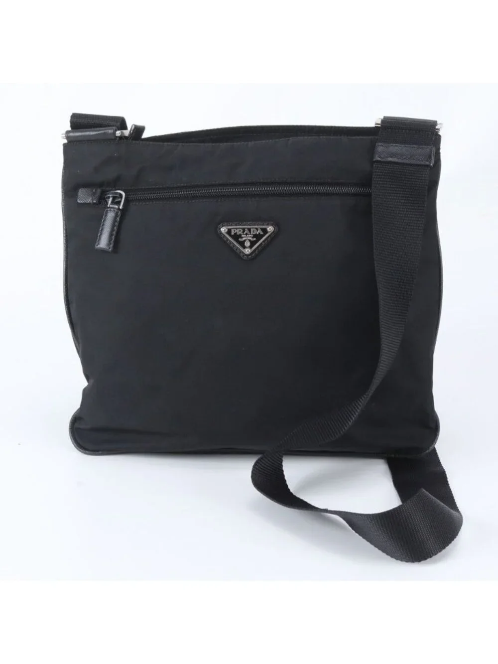 Prada Tessuto Nylon Triangle Logo Leather Shoulder Bag Crossbody Messenger